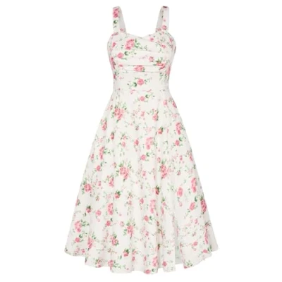 Abbildung von Damen Sommerkleid Spaghetti Blumenkleid A Linie Midi Freizeitkleid mit Schlitz Rosa L