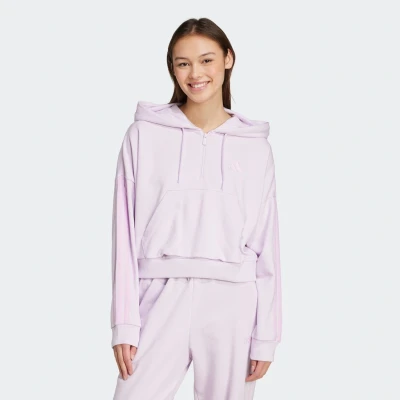 Abbildung von adidas Damen Essentials 3 Stripes French Terry Quarter Zip Hoodie, Grey Strata/White, L