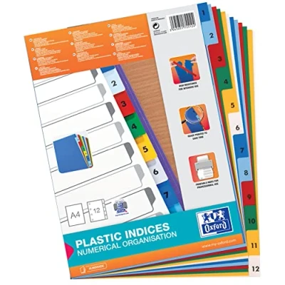 Abbildung von Oxford Kunststoff Register A4, Strong Line, Zahlen 1 12, 12 teilig, mit Deckblatt