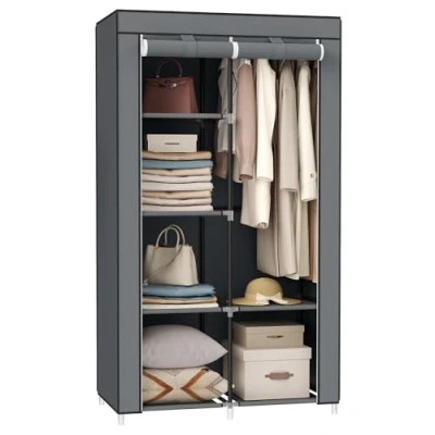 Abbildung von SONGMICS Stoffschrank Kleiderschrank Garderobe, mit 1 Kleiderstange, 6 Ablagen, Vliesstoff