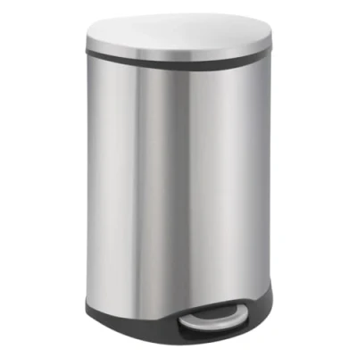 Abbildung von EKO Shell Tretmülleimer 50L muschelförmig Metall (40.6 x 45 69 cm, Dämpfer System, Fingerabdruck frei, Stay Open, Abfallbeutelfixierung), Edelstahl matt