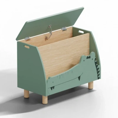 Abbildung von Kinderregal Krokodil Design Holz Kinder Bücherregal Aufbewahrungsbox Grün Beige Kinderzimmerregal Stabil Sicher Stauraum Möbel MDF Kiefernholz