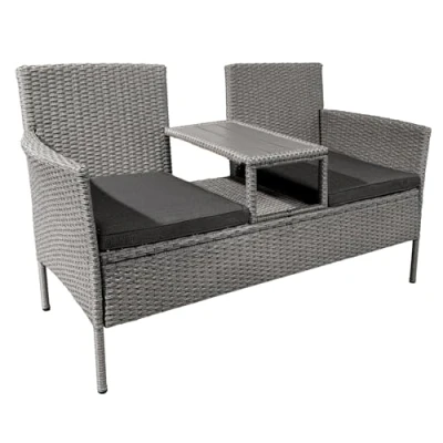 Abbildung von riess ambiente Gartenbank PORTOFINO 140cm grau (Einzelartikel, 1 St), Polyrattan · Balkon Terrasse Outdoor 2 Sitzer mit Tisch &amp; Kissen