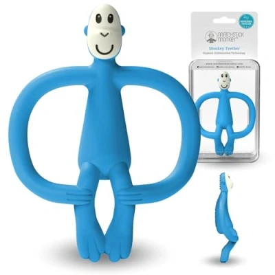 Abbildung von Matchstick Monkey Antimikrobieller Beißring/Zahnungshilfe/Gel Applikator für wundes Zahnfleisch/BPA frei/leicht zu greifen/ab 3 Monaten/Affe blau