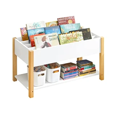 Abbildung von SoBuy KMB35 W Kinder Bücherregal Kinderregal mit Ablagefächern Aufbewahrungsregal für Bücherständer Spielzeugregal Weiß BHT ca.: 85x45x42cm