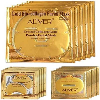 Abbildung von LeSB 5pcs 24k Gold Bio collagen Face Facial Mask + 5pairs Powder Eye Lip (5sets/package)