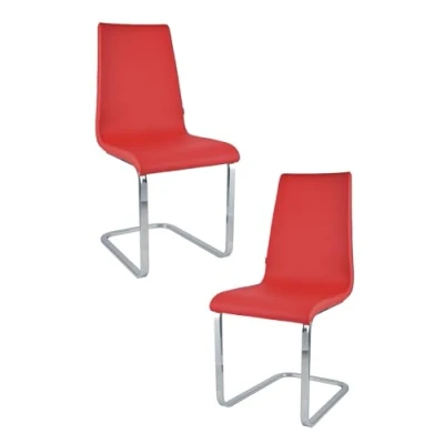 Abbildung von Tommychairs 2er Set Freischwinger Stühle BERLIN mit hochfestem rechteckigem Freischwingergestell aus Stahl und Sitzflaeche mehrschichtigem Holz gepolstert rotem Kunstleder bezogen