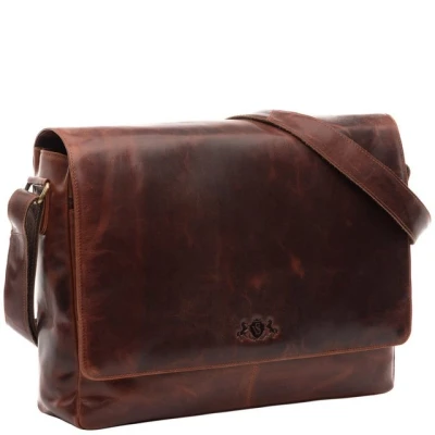 Abbildung von SID &amp; VAIN Messenger Bag SPENCER groß Laptop Tasche 15 Zoll echt Leder, Umhaengetasche Fach Herren Damen Schultertasche braun