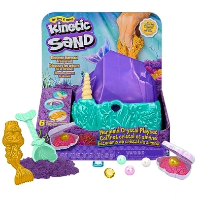 Abbildung von Kinetic Sand , Meerjungfrauen Kristall Spielset, 481g Spielsand, golden schimmernder Sand, Aufbewahrungsbehälter und Werkzeuge, sensorisches Spielzeug für Kinder, Kinetischer 3 Jahr(e), Mehrfarbig