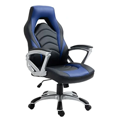 Abbildung von CLP Gaming Bürostuhl Foxton Kunstleder I Höhenverstellbarer Schreibtischstuhl Drehstuhl Mit Gepolsterten Armlehnen, Farbe:schwarz/blau