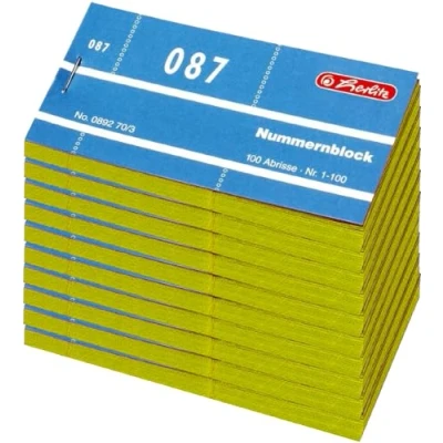 Abbildung von Herlitz Nummernblöcke 1 1000/892703 105x50 mm sortiert Inh.1x10Stück (Gelb)