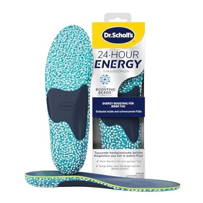 Abbildung von Dr. Scholl’s 24 Hour Energy Einlegesohlen Gibt mit jedem Schritt Energie zurück, lindert müde, schmerzende Füße Memory Foam, Boosting Beads Technologie, flexible Fußgewölbestütze, EU Größe 35 40