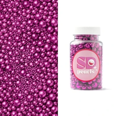 Abbildung von SD Pearls Zuckerperlen, Essbare Zucker Perlen, Tortendeko Streusel Dekorperlen Für Keksen, Kuchen, Cupcakes, Dessertdekoration (Metallic Fuchsia, 3,4,5,7,10mm, 100g)