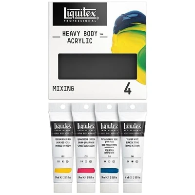 Abbildung von Liquitex 3699309 Professional Heavy Body Acrylfarbe in Künstlerqualität mit ausgezeichneter Lichtechtheit buttriger Konsistenz, Farbenset 4 Farben a 59 ml Tuben