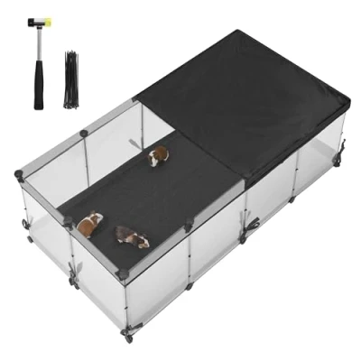 Abbildung von SONGMICS Kleintiergehege, halbtransparente Platten, atmungsaktiv, wasserresistentes Gewebe unten, Kaninchenstall innen, Meerschweinchen Käfig, Frettchen, 144 x 74 47 cm, wolkenweiß LPC015W01