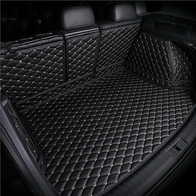 Abbildung von Auto Leder Kofferraummatte für VW Touareg III (CR) 2018 2023, Vollabdeckung Antirutschmatte Wasserdicht Kratzfest Kofferraumschutz, Zubehör,Black Beige