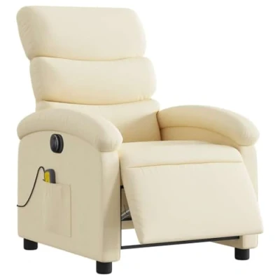 Abbildung von vidaXL Massagesessel, Elektrisch Relaxsessel mit Liegefunktion Vibrationsfunktion, Fernsehsessel für Wohnzimmer, Liegesessel TV Sessel, Creme Stoff