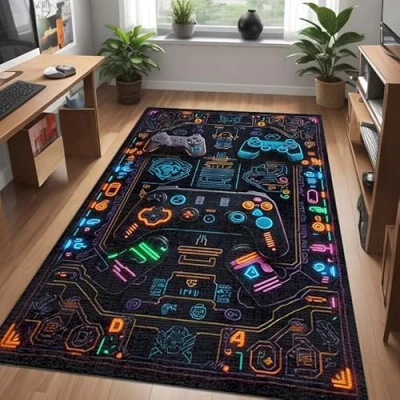 Abbildung von Bamyum Teppich Gameking mit Chenille Druck, Waschbarer Antibakteriell Teppich, Einzelstück