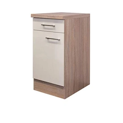 Abbildung von Flex Well Unterschrank Nepal Küchenschrank 1 türig Schublade Breite 40 cm Creme glänzend/Eiche Sonoma