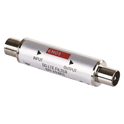 Abbildung von EMOS LTE/4G/5G Sperrfilter, Durchlassbereich bis 694 MHz, DC Durchlass, 1,6 x 6,8 cm, Koaxialanschluss, J5712, Silbern