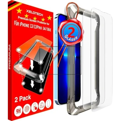 Abbildung von XeloTech Schutzglas für iPhone 13/13 Pro &amp; 14 FullCover Glas mit Applikator Unsichtbar auf dem Handy Echtes Hartglas