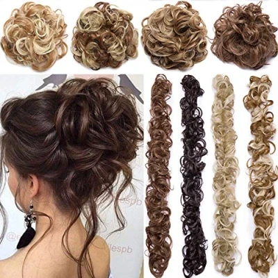 Abbildung von XXXL Haarverlängerung Haarteil Haargummi Hochsteckfrisuren VOLUMINÖS Gelockt unordentlicher Dutt Ponytail Hair Extension Lang Pferdeschwanz Dunkelbraun