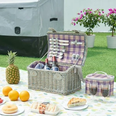 Abbildung von casa.pro Picknickkorb (Komplett Set), »Folldal« mit Isoliertasche für 2 Personen 40x28x25 cm Lila / Beige