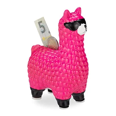 Abbildung von relaxdays Spardose Lama mit Sonnenbrille, Pink