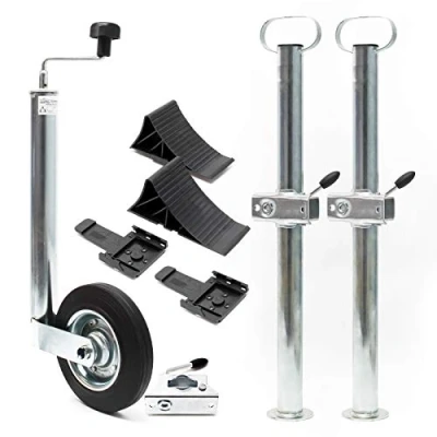 Abbildung von Wiltec Anhänger Set 10 teilig, Stützrad bis 362 kg Traglast mit Klemmhaltern, Stützen &amp; Unterlegkeilen