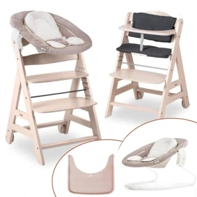 Abbildung von hauck Hochstuhl Beta+ Newborn Set Babyhochstuhl ab Geburt mit 2in1 Neugeborenen Aufsatz Bouncer, Sitzpolster und Essbrett Whitewashed