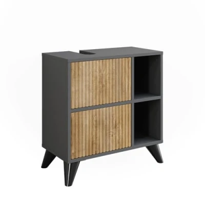 Abbildung von Vicco Waschbeckenunterschrank Leano, Anthrazit/Bergeiche, 60 x 62 cm mit 2 Schubladen