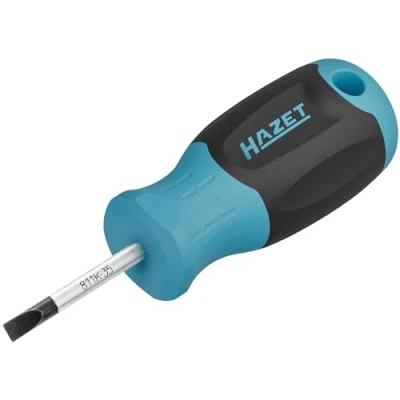 Abbildung von HAZET Schraubendreher 811K 35, SW 0,6 x 3,5 mm Schlitzprofil, Rutschfester 3 Komponenten Griff, Rundklinge, Kurze Ausführung, für hohe Kraftübertragung