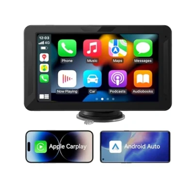 Abbildung von Wireless Carplay Display Android Auto mit 7 Zoll Touchscreen,Kabelloses Bildschirm,Android Bildschirm AUX/FM,Play Music, Siri,Mirror Link,Bluetooth für alle Fahrzeuge