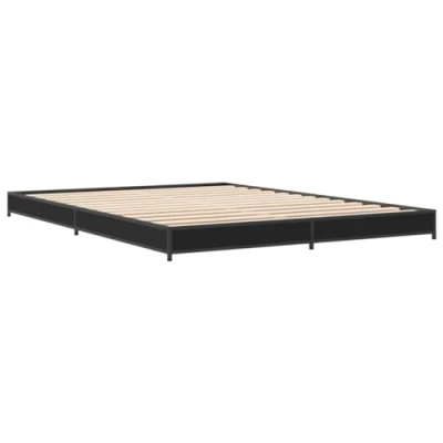 Abbildung von vidaXL Bettgestell, Bett mit Metallbeine Sperrholzlatten, Doppelbett für Schlafzimmer, Modern, Schwarz 150x200cm Holzwerkstoff Metall