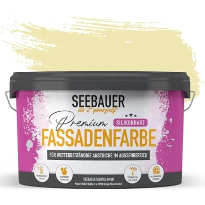 Abbildung von SEEBAUER diy Silikonharz Fassadenfarbe Gelb 2,5L für Außen (No. 462 Lily Fields) Selbstreinigende mit Lotuseffekt Geeignet Putz, Mauerwerk und Beton