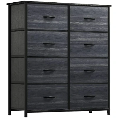 Abbildung von YITAHOME Kommode, 8 Stoffschubladen mit Griffen, Aufbewahrungsschrank, Schubladenschrank, Schrank, Metallgestell, stoffkommode für Schlafzimmer, Wohnzimmer, Flur, Büro, Schwarze Holzmaserung