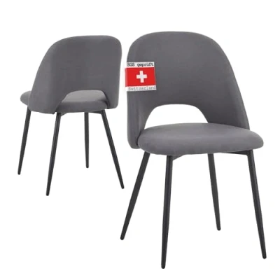 Abbildung von Albatros Esszimmerstühle mit Stoff Bezug 2er Set Silvi, Grau Stilvolles Vintage Design, belastbar 110Kg, SGS geprüfter Polsterstuhl Moderner Küchenstuhl, Stuhl Esszimmer oder Esstisch