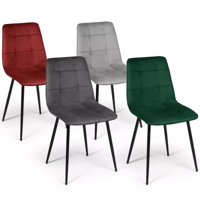Abbildung von IDMarket Set mit 4 Stühlen Mila Esszimmerstühle aus Samt Mix Color Grün, Hellgrau, Dunkelgrau, Bordeaux