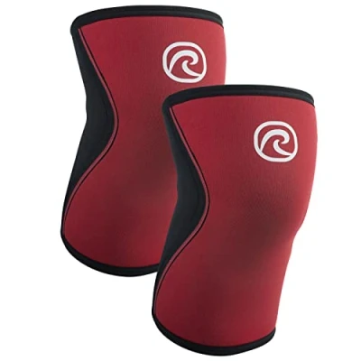 Abbildung von Rehband Kniebandage Kraftsport, Kniestütze für Cross Fit &amp; schweres Training, Knee Sleeve aus 5 mm Neopren, in vielen Farben Größen, Unisex, Farbe:Rot 1 Paar, Größe:L