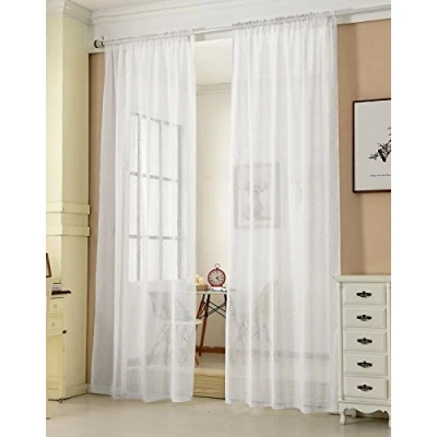 Abbildung von WOLTU Gardinen transparent mit Kräuselband 2er Set Vorhänge Leinenoptik Halbtransparent Voile Leinenvorhang Stores Fensterschal Dekoschal für Wohnzimmer Kinderzimmer Schlafzimmer, 140x225cm Weiß
