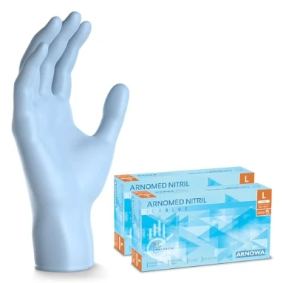Abbildung von 200x ARNOMED Einweghandschuhe Hellblau (2x100 Stück), Einmalhandschuhe L, Nitril Handschuhe Einweg, Nitrilhandschuhe puderfrei, Gummihandschuhe Schutz in XS, S, M, XL