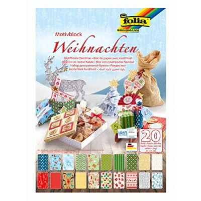 Abbildung von folia 47249 Motivblock Weihnachten, 270 g/qm, ca. 24 x 34 cm, 20 Blatt sortiert in verschiedenen Motiven zum Basteln und kreativen Gestalten von Karten, Fensterbildern für Scrapbooking