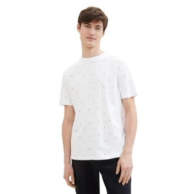 Abbildung von TOM Tailor Denim MIT Allover Tshirt print, Herren, Größe: XL, White black mini leaf print