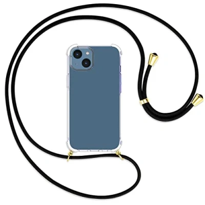 Abbildung von mtb more energy® Handykette kompatibel mit iPhone 14 schwarz/Gold Smartphone Hülle zum Umhängen Anti Shock Strong TPU Case