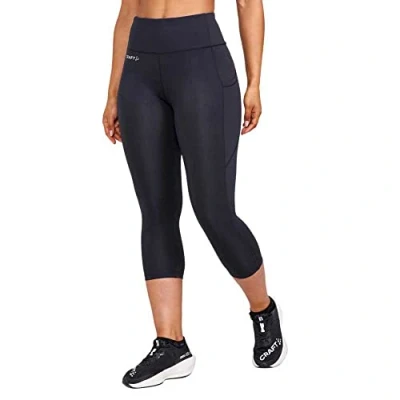Abbildung von Craft ADV Essence Capri Tights 2 W Damen Sporthose XL Black Sport Hosen mit großen Taschen und Kleiner Schlüsseltasche Trainingshose extra breitem Bund