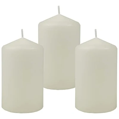 Abbildung von HS Candle Wachskerzen (3er Pack) Elfenbein Stumpenkerzen Ø6cm x 10cm Kerze in vielen Farben, Lange Brenndauer Hergestellt EU Kerzen Blockkerzen