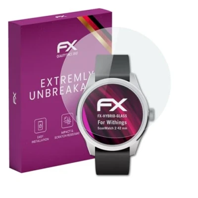 Abbildung von atFoliX Glasfolie kompatibel mit Withings ScanWatch 2 42 mm Panzerfolie, 9H Hybrid Glass FX Schutzpanzer Folie