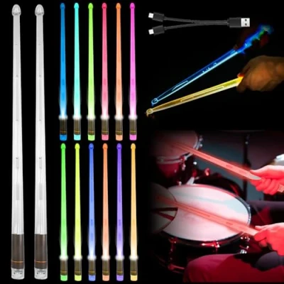 Abbildung von LED Leuchten Trommelstock, 13 Farben Leuchtende Schlagzeugstöcke, Beleuchtete Drumsticks Farbwechsel, Drumsticks, Trommelstock für Party Nachtveranstaltungen