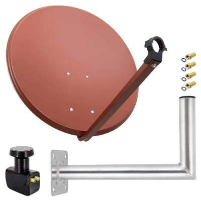 Abbildung von PremiumX Satelliten Komplettanlage 80cm Ziegelrot Twin LNB Wandhalter 45cm SAT Antenne