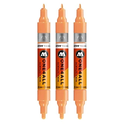 Abbildung von Molotow One4All Acrylic Twin Marker (Strichstärke 1.5 mm und 4 mm, hochdeckend permanent) 3 Stück Farbe 117 pfirsich pastell